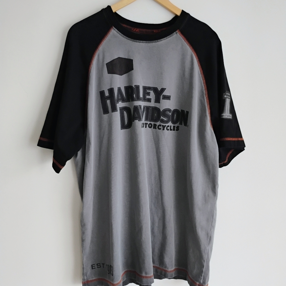 Harley-Davidson Iron Bond Thick Gray Black Men's Raglan Short Sleeve Shirt XL